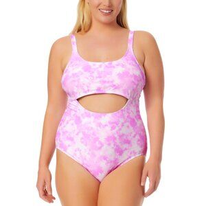 NWT Salt + Cove Trendy Plus Size Tie-Dye Cutout One-Piece Swimsuit Pink Print 1X